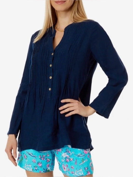 Lilly Pulitzer Tops - Lilly Pulitzer Linen Navy Sarasota Tunic Top M